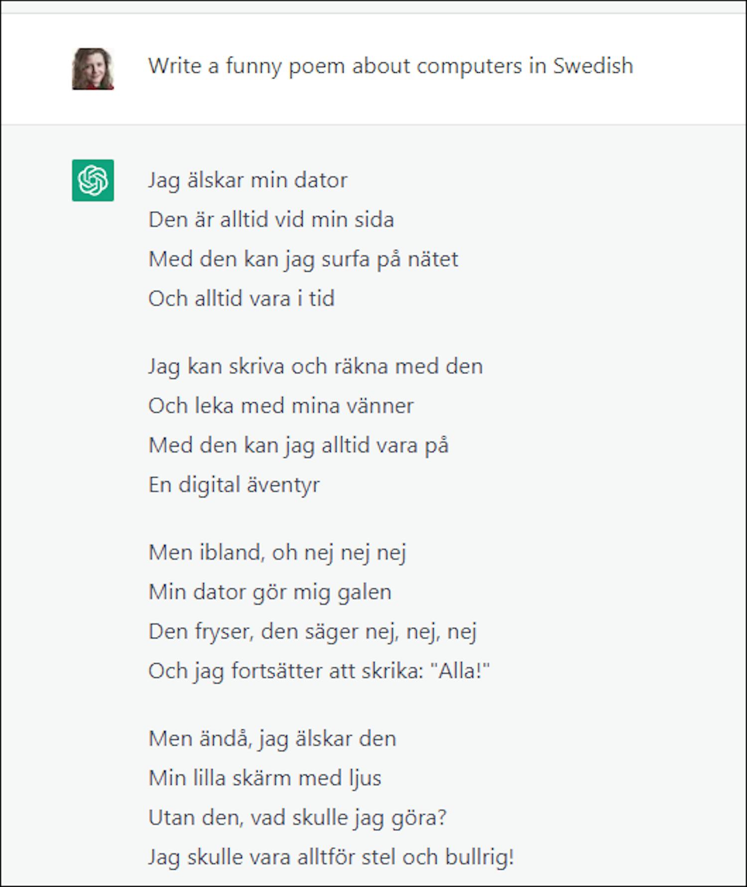 Dikt av ChatGPT: ChatGPT skriver en dikt på svenska